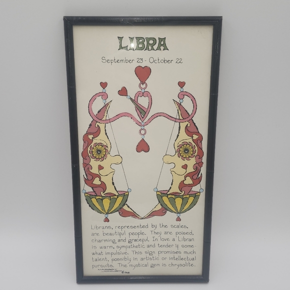 Vintage 1968 Margot Johnson Libra Astrology Zodiac Framed Art Print: 8.5x15.5”